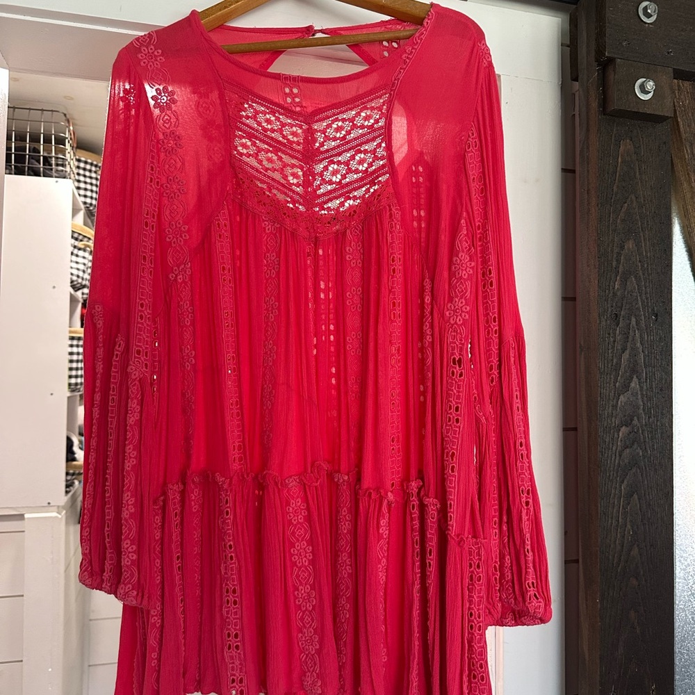 Free People Red Lace Boho Dress